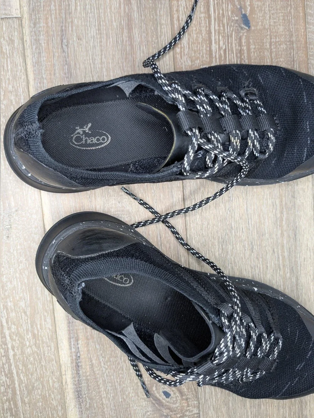 Chaco Scion Women's Black Knit Lace-Up Trainer with Speckled Sole Size 8